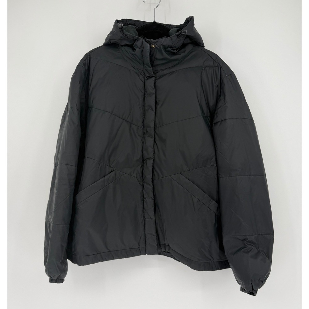 Madewell Womens Black Hooded Puffer Jacket Chevron Quilted Coat XL MA301 FA20